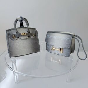 Mini Croc Embossed Bag Charm Bundle (2pcs) – Gradient Gray